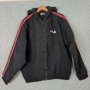 Fila Windbreaker Puffer Hooded Nylon Jacket Mens L Hip Hop Soccer Retro VTG 90s‎